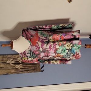 Soft Surroundings Knit Top Medium Floral Long Sleeves Vneck